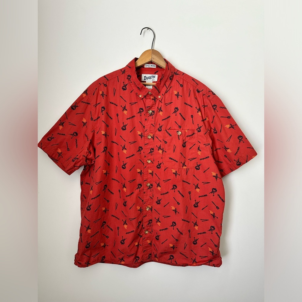 DULUTH Relaxed Fit BBQ Grill Short Sleeve Button Down Shirt Men’s Size Large